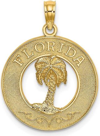 Diamond2Deal 14k Yellow Gold FLORIDA with Palm Tree Circle Charm Pendant