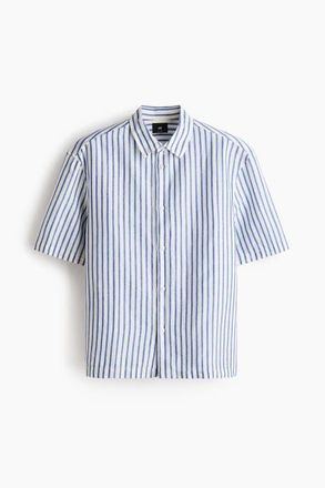 H&M Relaxed Fit Short-sleeved Linen-blend Shirt in Blue/striped at Nordstrom, Size Xx-Large