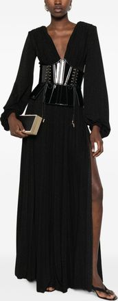 Elisabetta Franchi Lurex Pleated Maxi Dress - Black