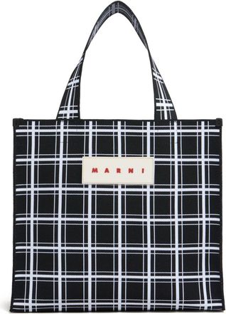 Marni logo-appliqué checked tote bag - men - Polyester - One Size - Black