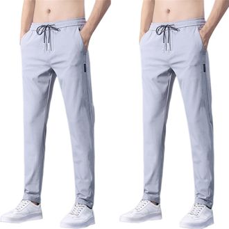 Generic Mens Ice Silk Sweatpants, Pack of 2 Lightweight Summer Trousers Loose Fit Jogging Trouser with Drawstring Stretchy Casual Sweatpants Solid Colour Stra