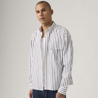 Levi's Zandt Cropped Shirt - Mens - XL - Neutral / Riku Stripe Dark Phantom