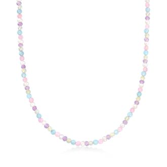 Ross-Simons Pastel Multi-Gemstone Bead and 3-3.5mm Cultured Pearl Necklace in 18kt Gold Over Sterling