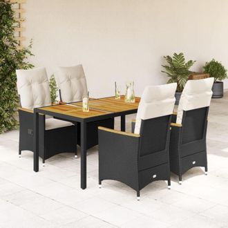 vidaXL Set De Muebles Jard&iacute;n 5 Pzas Con Cojines Rat&aacute;n Sint&eacute;tico Negro Vidaxl