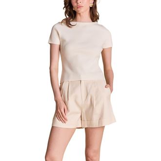 endless rose Faux Pearl Trim Rib T-Shirt in Cream at Nordstrom, Size X-Small