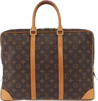 Louis Vuitton Porte-Documents Voyage Briefcase Monogram Canvas Brown Canvas Briefcase Bag (Pre-Owned)