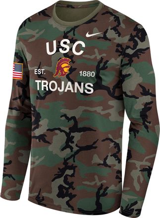 Nike USC 2025 Military Appreciation Legend Nike Mens Dri-FIT College Long-Sleeve T-Shirt in Green | 02TJ2DHSCJ-19F