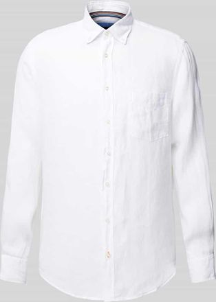 Christian Berg Regular Fit Leinenhemd mit Button-Down-Kragen in Weiss, Größe XL