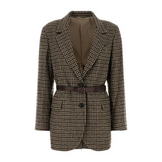 Brunello Cucinelli Madras Blazer met ceintuur - Dames - Jassen - Bruin - Maat: L Zijde