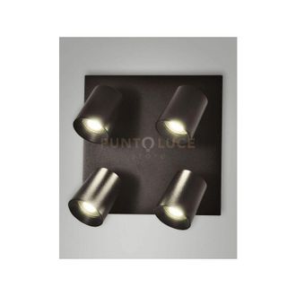 Fabas Luce Modo Spot Nero 4 Luci Alluminio Spazzolato Orientabile Attacco Gu10 Ip20