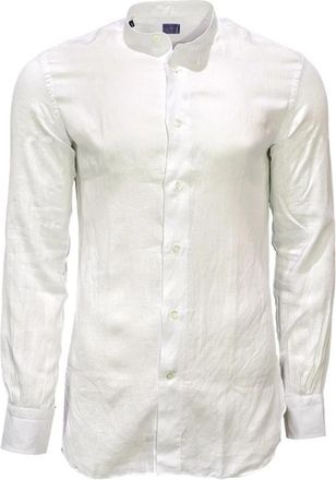 Mazzarelli Linea Blue Slim Fit Shirt - Heren - Casual Overhemden - Wit - M - Linnen - Overhemden