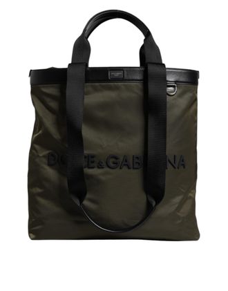 Dolce & Gabbana Militair Groen Nylon Schouderband Tote Bag