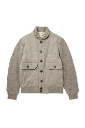 Eleventy Shawl-Collar Wool and Cashmere-Blend Bomber Jacket