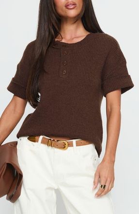 Princess Polly Brandii Short Sleeve Henley Sweater in Chocolate at Nordstrom, Size Small