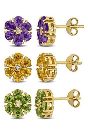 Delmar Set of 3 Flower Stud Earrings in Purple Multi at Nordstrom Rack