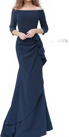 Jovani Womens Crepe Off Shoulder Evening Dress In Navy