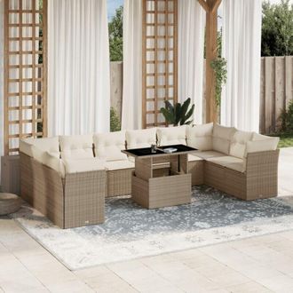 vidaXL Set De Sof&aacute;s De Jard&iacute;n 11pzas Con Cojines Rat&aacute;n Sint&eacute;tico Beige Vidaxl