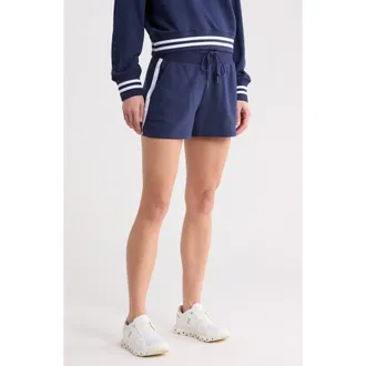 90 Degree by Reflex Stripe High Waist French Terry Shorts in Naval Blue-White at Nordstrom Rack, Size X-Small