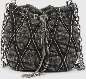 Diesel Charm-D - Bucket bag in acid-wash quilted denim - Shoulder Bags - Woman - Grey