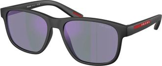 Prada Sportieve zonnebril met donkerblauwe spiegelglazen - Heren - Zonnebrillen - Zwart - 56 MM - Nylon - Accessoires