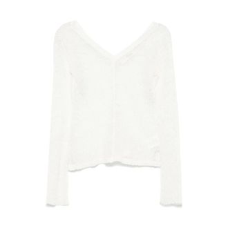 S&eacute;fr White Crochet Wool Long-Sleeved Top - female - S&eacute;fr - V-neck Knitwear - White - 2XS - Knitwear
