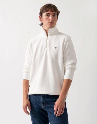 GANT Mens GANT Mens Regular Fit Shield Logo Half Zip Sweatshirt - 113 Eggshell - White - Size: 40