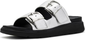 FitFlop Gen FF Buckle Tumbled Leather Two Bar Slides Womens Wedge Shoes Silver : 11 M (B)