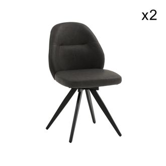 Konte Design Lote de 2 sillones giratorios de polipiel antracita y patas negro