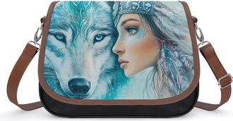 Generic Indian U.S. Wolf And Woman Fashion Womens Crossbody Bags Novelty Handbag Shoulder Bag Purse