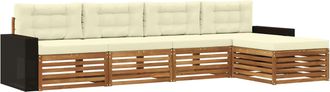 vidaXL Conjunto De Sof&aacute;s De Exterior 5 Uds. Natural Y Crema Poli&eacute;ster Vidaxl