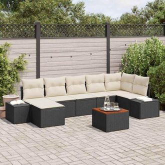 vidaXL Conjunto De Sof&aacute; De Jard&iacute;n 8 Pcs Negro, Blanco Vidaxl