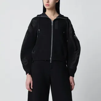 sacai Black cotton-blend hoodie