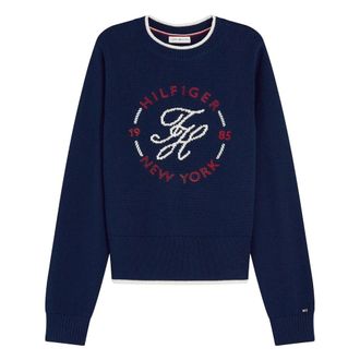 Tommy Hilfiger Truien & Vesten, Dames, Blauw, M, Katoen, RWB Nautical Ronde Hals Trui