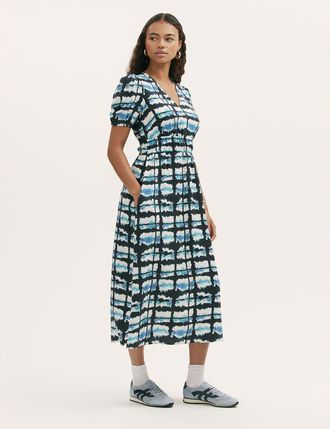 Finery Katerina Tie Dye Midi Dress in Blue Tie Dye at Nordstrom, Size 16