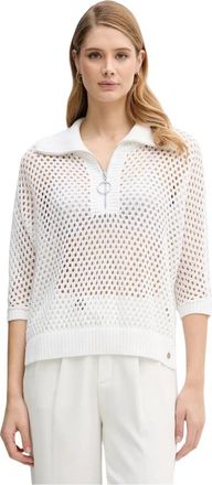Joseph Ribkoff Boxy Sweater Knit Met Zipped Halslijn - Dames - Coltruien - Wit - L - Polyester - Truien & Vesten