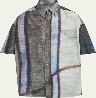 Giorgio Armani Mens Abstract Cotton and Silk Short-Sleeve Shirt