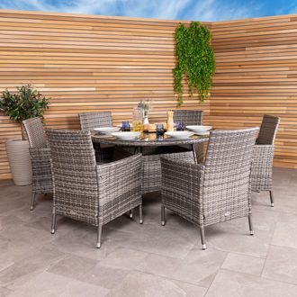 Charles Bentley Garden Outdoor 6 Piece Rattan Dining Set Grey