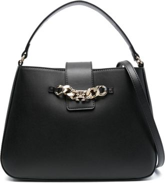 Tommy Hilfiger monogram chain-detail satchel bag - women - Polyurethane - OS - Black