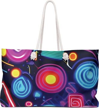 Generic Neon Shapes Pattern Weekender Bag | Retro Abstract Nightclub Print | Mom Gift, Multiple, 24 &times; 13