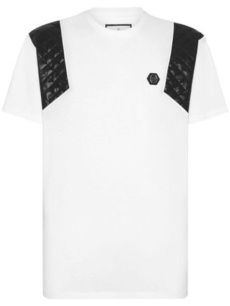 Philipp Plein quilted-panel detail T-shirt - men - Cotton - L - White