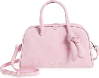 Jacquemus Le Petit Turismo Croc Embossed Suede Bowling Bag in Light Pink 410 at Nordstrom