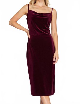 She + Sky Velvet Camisole Dress With Cowl Neck And Side Slit In Wine