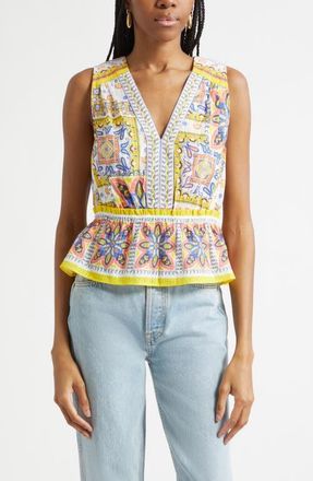 Ramy Brook Lyra Tile Print Cotton Top in White Piazza at Nordstrom, Size Xx-Small