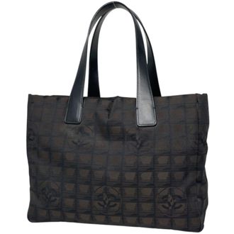 Chanel Dark Brown Nylon Jacquard Leather Tote Bag (Pre-Owned)