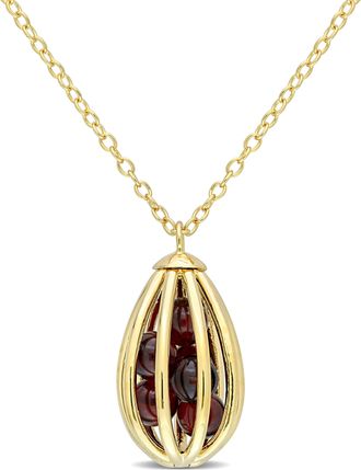 Mimi & Max 3 5/8 CT TGW Garnet Cage Pendant with Chain in Yellow Plated Sterling Silver