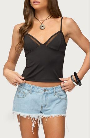 Edikted Ophelia Mesh Trim Camisole in Black at Nordstrom, Size X-Small