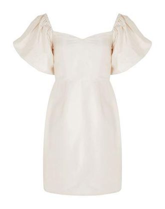 8 by YOOX SILK-SHANTUNG OFF-SHOULDER PUFF SLEEVE MINI DRESS