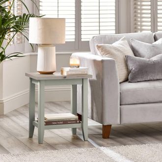 Furniturebox Eden Rectangular Whitewashed & Light Grey Wooden Side Table in White