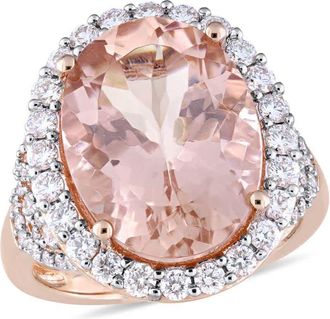 Amour Oval-cut Morganite and 1 2/5 CT TW Diamond Halo Cocktail Ring In 14K Rose Gold
