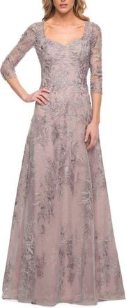 La Femme Lace Mother of the Bride Dress with Full Skirt in Silver/pink at Nordstrom, Size 14